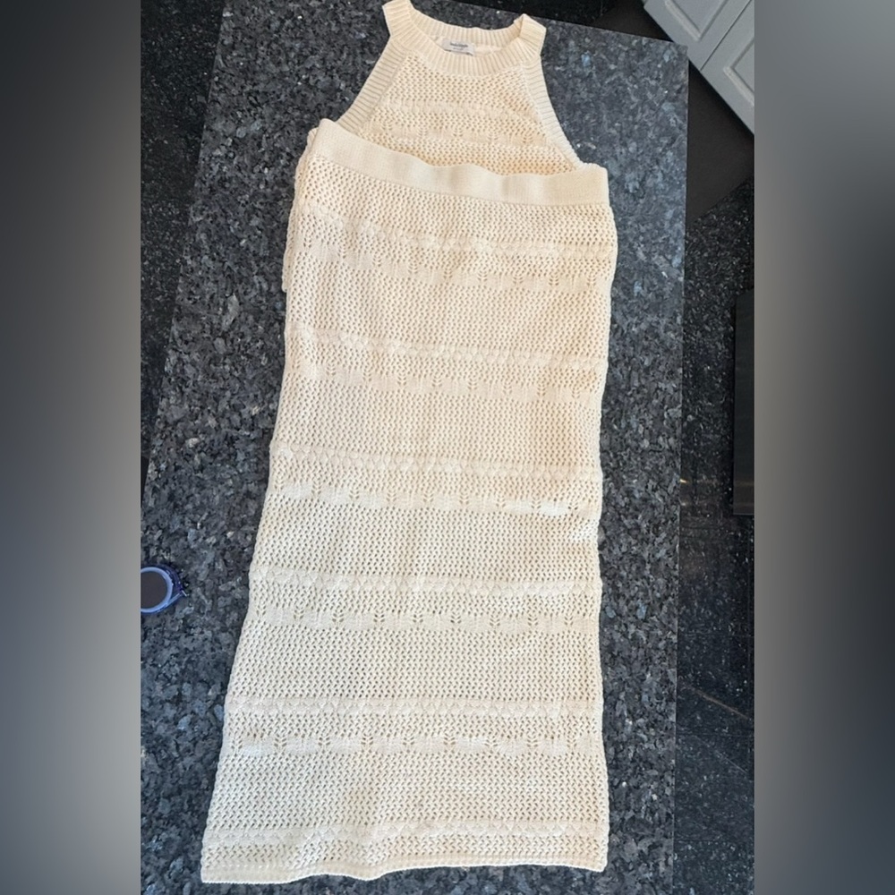 Haute Hippie cream women’s Two Piece Midi Skirt & Top Vacation Beach Large dress